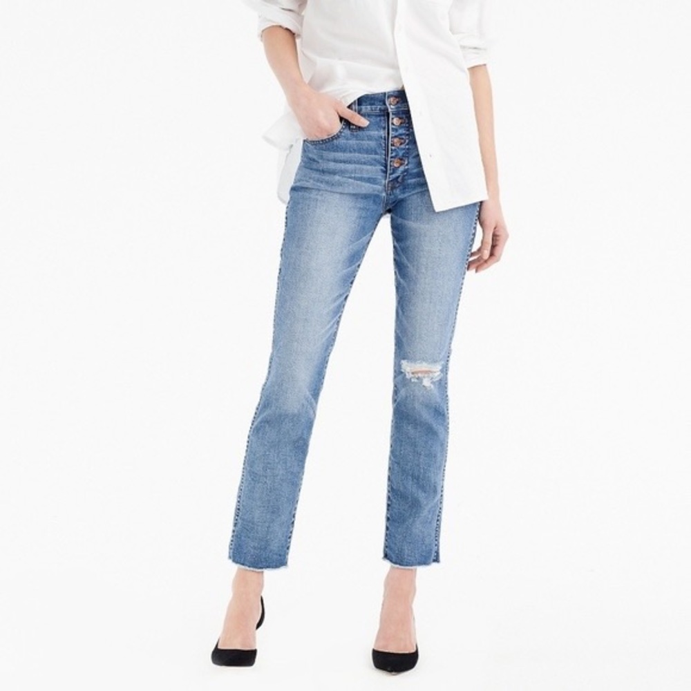 J. Crew vintage straight Boyfriend Button Fly Jeans Size 28 Distressed